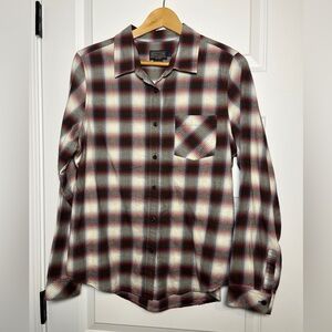Pendleton Men's Burgundy, Cream & Black Plaid Button-Down Shirt virgin wool